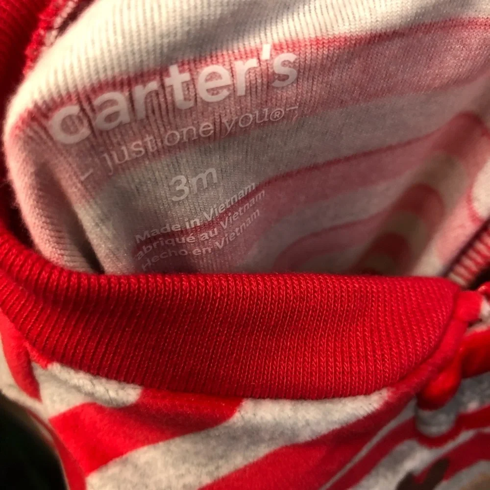 Carter's Red and Gray Striped Footed One Piece with Reindeer